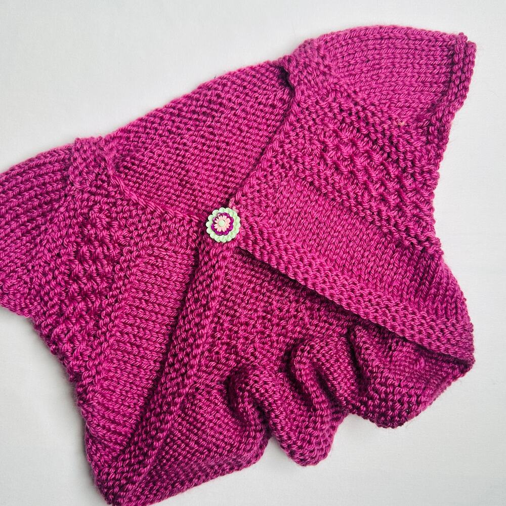 Vintage Y2k Purple Cropped Knit Shawl Cardigan w/ Flower Button Sz 2-3